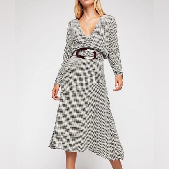 Free People Dresses & Skirts - Free People Elected Black and White Checkered Midi Dress, Size 4